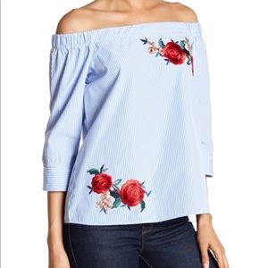 Como Vintage Embroidered Off-the-Shoulder Shirt M